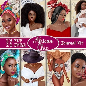 African Chic Junk Journal Kit, Printable Black Women Ephemera, Afrocentric Art Pages, Digital Journal Paper, African Scrapbook Kit