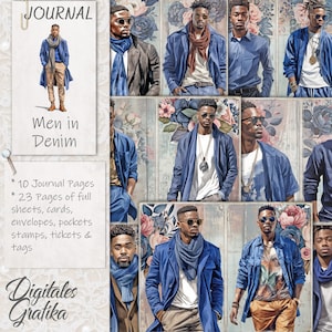 MEN in DENIM JOURNAL Kit, African American Men Junk Journal, Journal Pages, Full Sheet, Flowers, Printable, Black Men Junk Journal