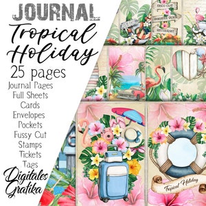 Holiday Junk Journal Kit, TROPICAL HOLIDAY, Beach Journal, Envelopes, Paper, Download, Printable, Summer Journal, Tropical Journal