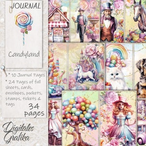 Kit de carnets Candy Land, carnet vintage, pages de carnet, feuille complète, fleurs, imprimable, papier bonbons