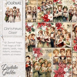 Kit DIARIO DEL CORO DI NATALE, Diario spazzatura festivo, Pagine di diario, Foglio intero, Fiori, Stampabile, Carta di canti natalizi