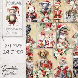 Christmas Animals Junk Journal Kit: Printable Xmas Paper (PDF & JPEG)
