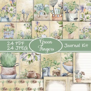 Grüne Finger Junk Journal Kit, Gärtner Journal, Seiten, Umschläge, Papier, Download, Printable, Plant Journal, Garten Journal