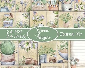 Green Fingers Garden Journal Printable, Gardening Planner Pages, Botanical Plant Ephemera, Digital Download