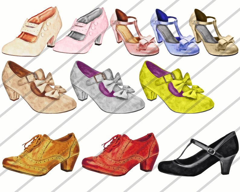 VINTAGE SHOES WATERCOLOR Clipart Antique Shoes Clip Art Etsy