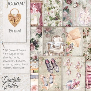 BRIDAL JOURNAL KIT | Wedding Journal | Pages | Envelopes | Paper | Download | Printable | Bride and Groom | Flowers