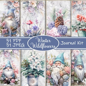 Winter Wildflowers Junk Journal Kit, Printable Floral Ephemera, Digital Winter Scrapbook Paper, Rustic Junk Journal Pages Download