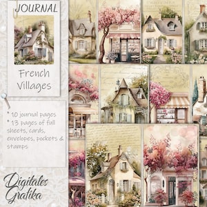 Kit diario di spazzatura francese, VILLAGGIO FRANCESE, Pagine della città, Francia, Pagine, Edifici francesi, Fiori, Stampabile