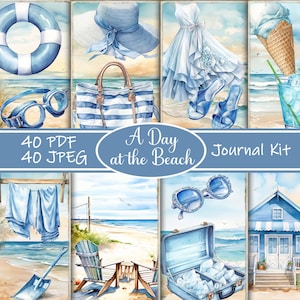Ein Tag am Strand Junk Journal Kit - Ein Tag am Meer, druckbare Ozean Ephemera, Urlaub Scrapbook Seiten, digitaler Download