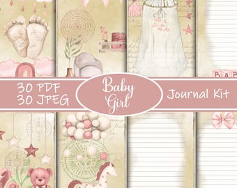 Roze aquarel dagboek babymeisje: doe-het-zelf plakboek (pdf/jpeg)