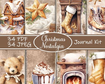 Christmas Nostalgia Junk Journal Kit Printable, Vintage Holiday Ephemera, Festive Retro Pages, Digital Download