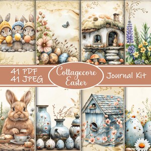 Kit de diario basura de Pascua estilo Cottagecore: efímeras de primavera, imprimibles de conejitos, arte floral vintage, descarga digital, páginas de scrapbooking