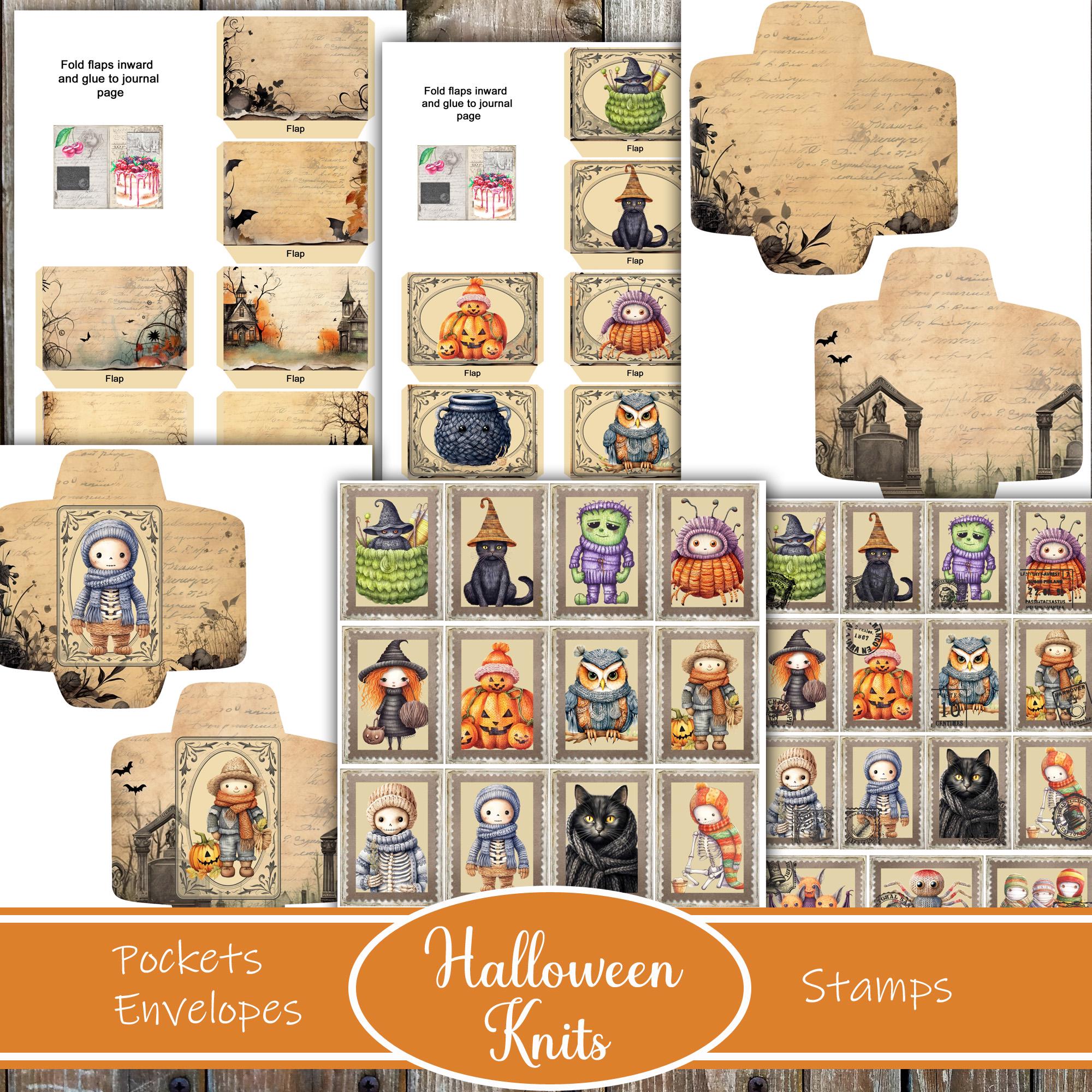 ハロウィンニットジャンクジャーナルキット：印刷可能なエフェメラ