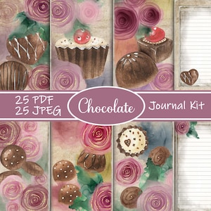 Chocolate Junk Journal Kit, Dessert Printable Journal, Sweet Ephemera Pages, Candy Scrapbook Kit, Digital Junk Journal Download