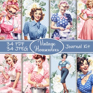 Zestaw Vintage Housewives Junk Journal, strony do wydruku w stylu retro, efemerydy z lat 50., zestaw Vintage Digital Scrapbook Kit do pobrania