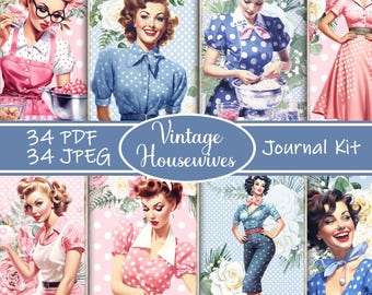 Vintage Housewives Junk Journal Kit: 1950-talets Ephemera (digital nedladdning)