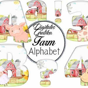 Clip Art do alfabeto FARM, download instantâneo, alfabeto para impressão, letras de animais de fazenda, números de animais de fazenda, alfabeto de animais