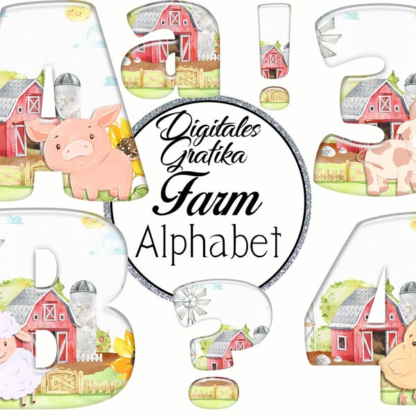 FARM Alphabet Clip Art, Instant Download, Printable Alphabet, Farm Animal Letters, Farm Animal Numbers, Animal Alphabet