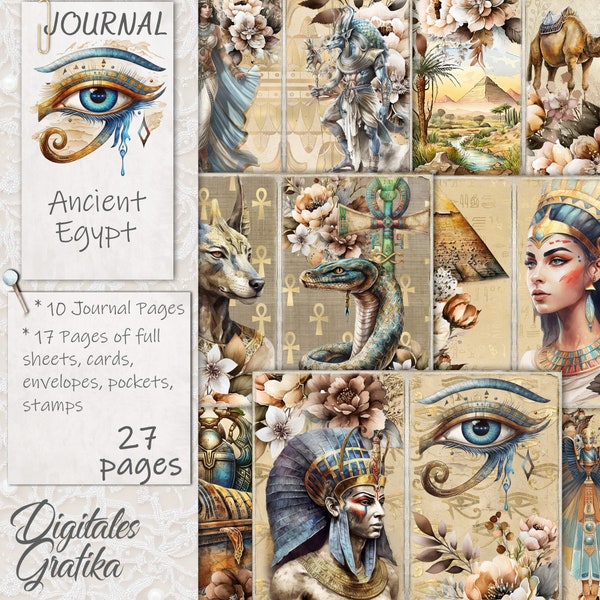 ANCIENT EGYPT JOURNAL Kit, pages égyptiennes, pharaon, fleurs