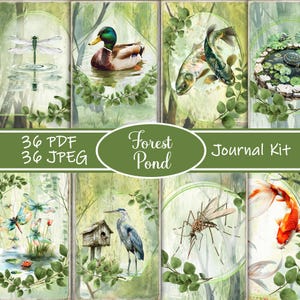 Kit de carnets de bord pour l'étang de la forêt, carnet de bordel nature, album de scrapbooking forêt, libellules, grenouilles, canards, eau, journal imprimable, carnet de bord nature