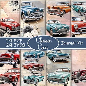 Classic Cars Journal Kit - Vintage Car Junk Journal, Printable Ephemera, Digital Download, Scrapbooking Pages, Retro Auto Art