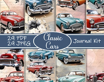 Vintage Car Junk Journal Kit: Retro Auto Ephemera (Digital Download)