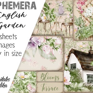 ENGLISH COUNTRY GARDEN Journal Ephemera, Junk Journal Ephemera, Ephemera imprimible, Descarga digital, Tarjetas de jardín inglés