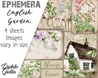 English Garden Ephemera: Printable Junk Journal Cards (Digital Download)