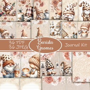 Kit de carnet de notes Barista Gnomes, journal des déchets de café, pages de journal, feuille complète, fleurs, imprimable, scrapbooking des gnomes du café, cadeau café
