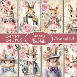 Ausgefallene Kaninchen Junk Journal Kit - Vintage Bunny Ephemera, wunderliche Tier Printables, digitaler Download, Scrapbook & Journal Seiten