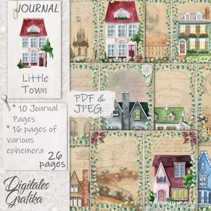Kit de diário de lixo da cidade pequena, diário doméstico, páginas, envelopes, papel, | Baixar, imprimível, diário da aldeia, diário das casas