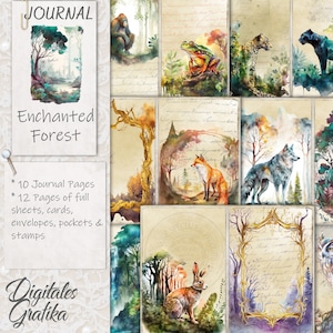 Kit de REVUE DE LA FORÊT ENCHANTÉE, pages d'animaux de la forêt, ours, pages, renard, hibou, imprimable, oiseaux, fleurs, arbres