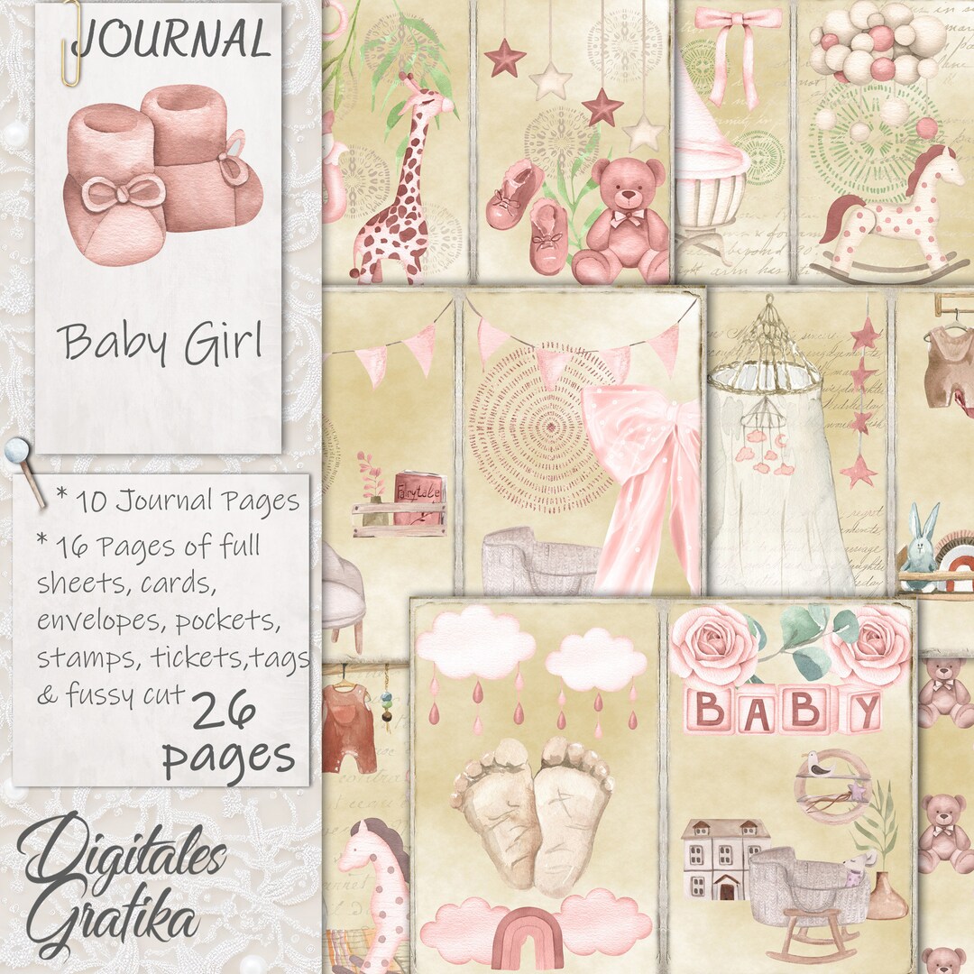 BABY GIRL JOURNAL Kit, Boho Baby Journal, Pink Baby Journal, Baby