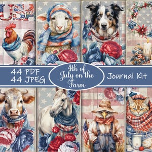 Kit de journal indésirable de la ferme du 4 juillet - Americana patriotique imprimable, éphémère vintage, pages de scrapbooking country rustique, téléchargement numérique