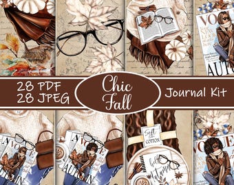 Chic Fall Junk Journal Kit Printable, Autumn Leaves Ephemera, Cozy Seasonal Pages, Digital Download