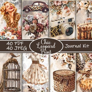 Kit de diario basura con estampado de leopardo chic: efímeras imprimibles con estampado animal, páginas de scrapbooking de moda, papel digital con estampado de leopardo