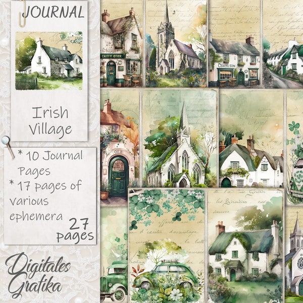 IRISH VILLAGE JOURNAL Kit, Town Pages, Ireland, Pages, Irish Buildings, Flowers, Printable, Irish Pub
