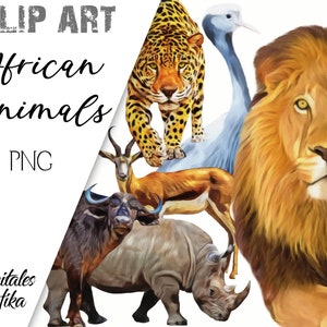 WASSERFARBE AFRIKANISCHE TIERE Clip Art, Afrikaner-Clip-Art, Tier-Clip-Art, kommerzielle Clip-Art, Löwe-Clip-Art, Elefant-Clip-Art