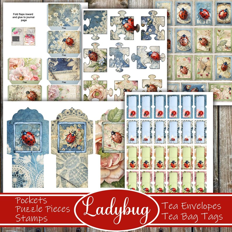 Ladybug Junk Journal Kit: Vintage Garden Ephemera (digital Download ...