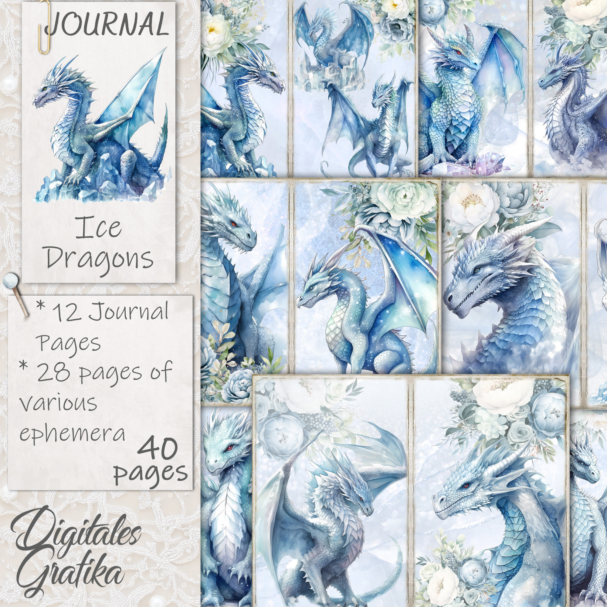 Ice Dragons Journal Kit: Printable Ephemera Pages (Digital Download)