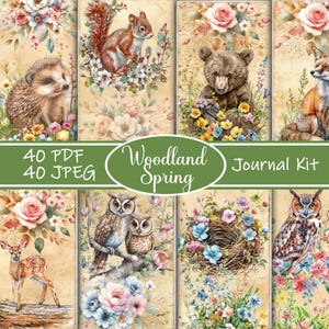 Woodland Spring Junk Journal Kit, Nature Printable Ephemera, Forest Animals, Forest Scrapbook, Botanical Scrapbook Pages