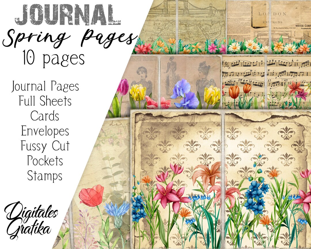 SPRING JOURNAL PAGES, Instant Download, Printable Junk Journal, Journal ...