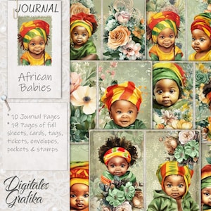 BAMBINI AFRICANI PIÙ CARINI Kit diario, diario spazzatura per bambini, pagine di diario, fiori, stampabile, carta di diario per bambini afroamericani carini