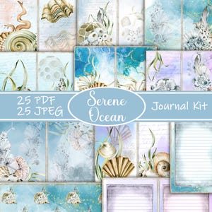 Kit de diario basura Serene Ocean, páginas, sobres, papel marino, papel, digital, descarga, imprimible, imprimible náutico