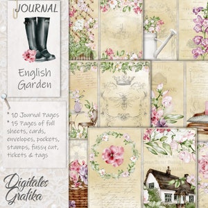 Kit di diario per giardino di campagna inglese, diario di fiori, diario di giardino, diario inglese, casa di campagna, stampabile