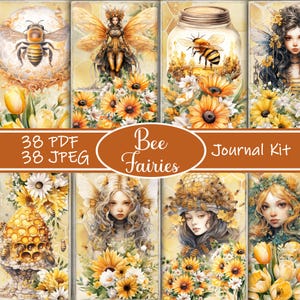 Kit de diario basura de hadas de abejas: efímeras de hadas amarillas imprimibles, páginas de álbum de recortes de panal, papel digital estilo cottagecore, arte de jardín, insectos