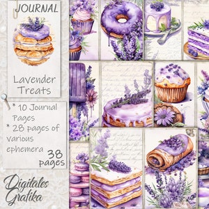 Lavender Junk Journal Kit, LAVENDER TREATS, Vintage Junk Journal, Journal Pages, Full Sheet, Flowers, Printable, Lavender Paper