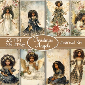 Kit diario di Natale con angeli, diario di Natale con angeli, diario di Natale stampabile, album di ritagli di angeli di Natale, angeli afroamericani
