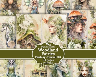 Woodland Fairies Junk Journal Kit, Fairy Forest Ephemera Printable, Whimsical Nature Collage Pages