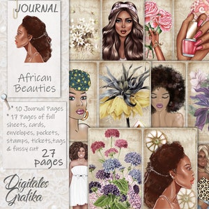 AFRICAN BEAUTIES JOURNAL Kit, African Girls Journal, Pages, Envelopes, Paper, Download, Printable, Fashion Girls